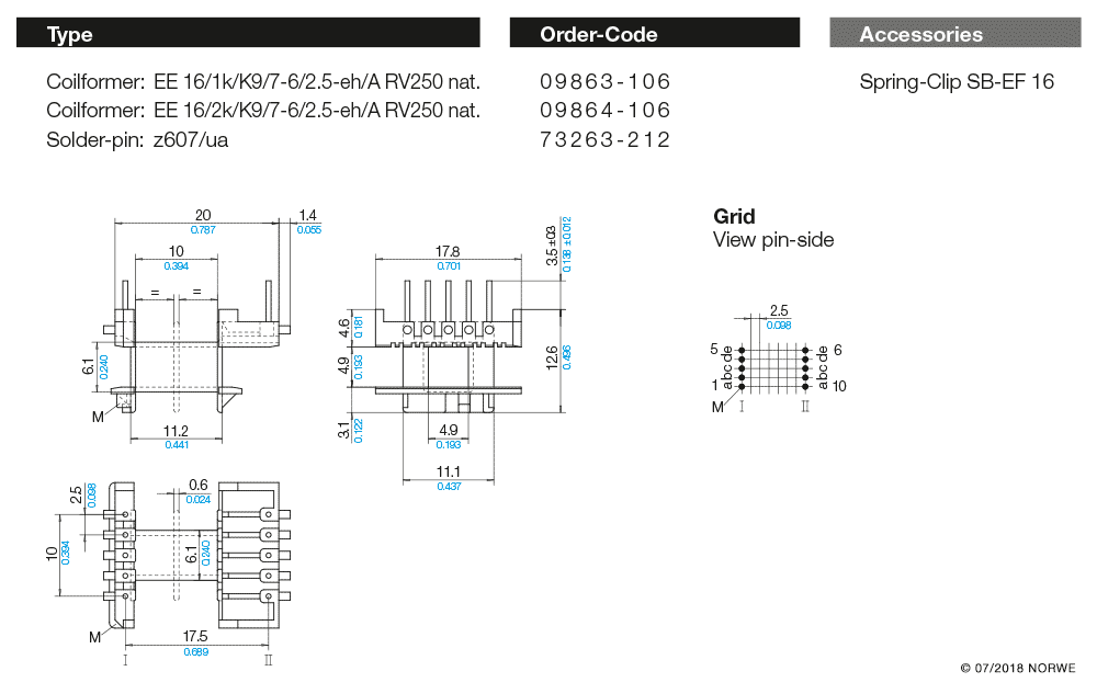 EE 16/2k/K9/7-6/2,5-eh/A RV250 nat. technical product visual