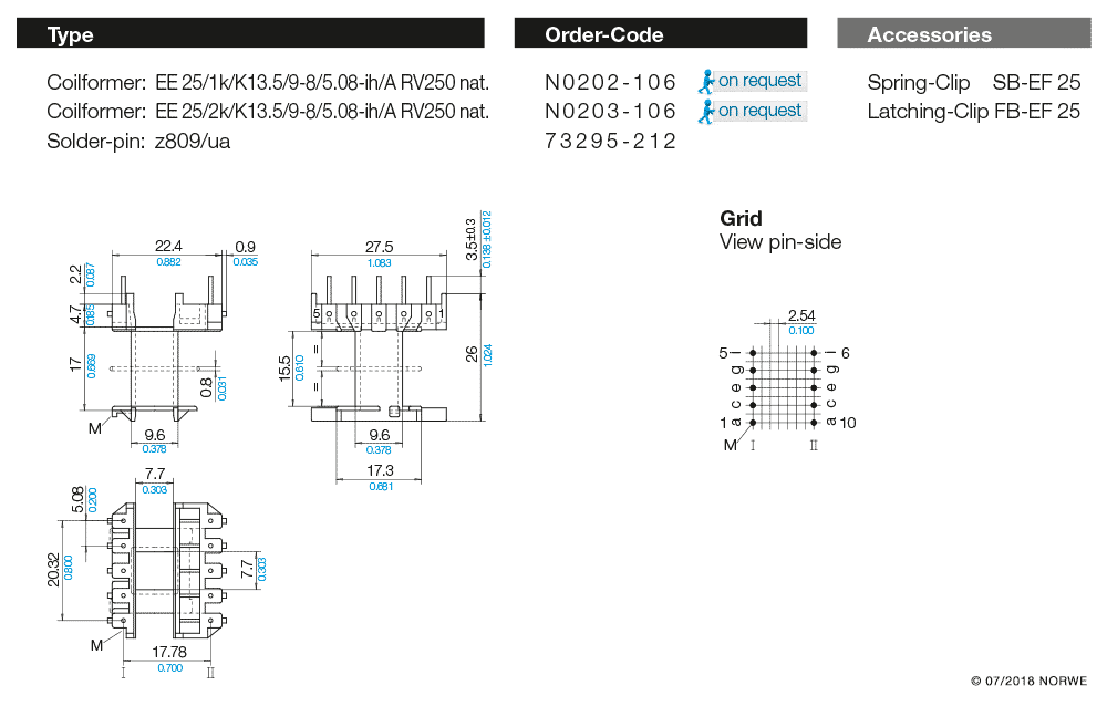 EE 25/1k/K13,5/9-8/5,08-ih/A RV250 nat. technical preview