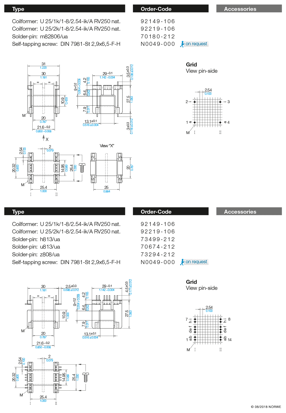 U 25/2k/1-8/2.54-ik/A RV250 nat. technical product visual