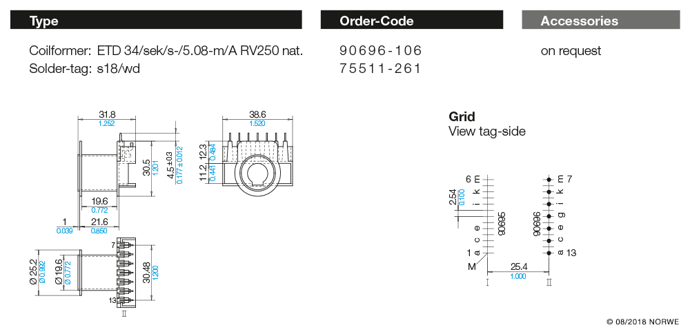 ETD 34/sek/s-/5,08-m/A RV250 nat. technical product visual