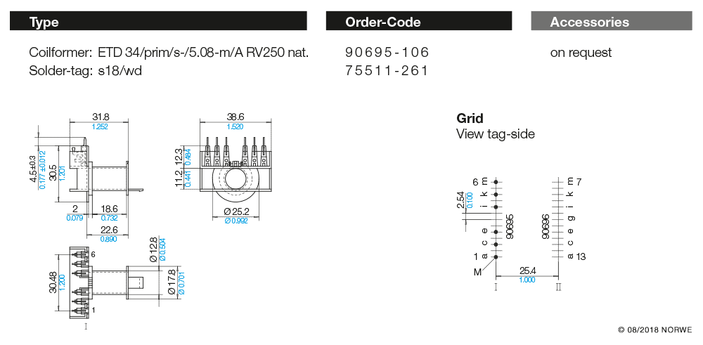 ETD 34/prim/s-/5,08-m/A RV250 nat. technical product visual
