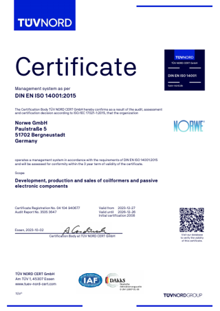 Certificate DIN EN ISO 14001 : 2015 (PDF)